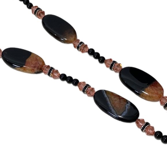 (4-111) NWOT Black & Orange Druzy Agate Long Necklace - One of a Kind - Handmade - Picture 7 of 9